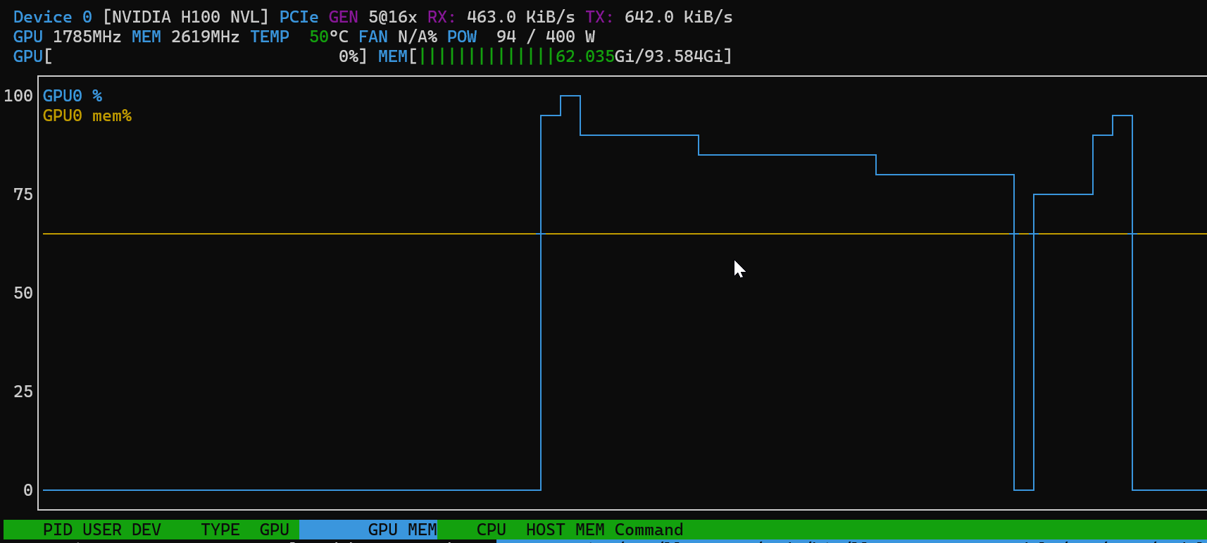 nvtop GPU monitor on the appliance
