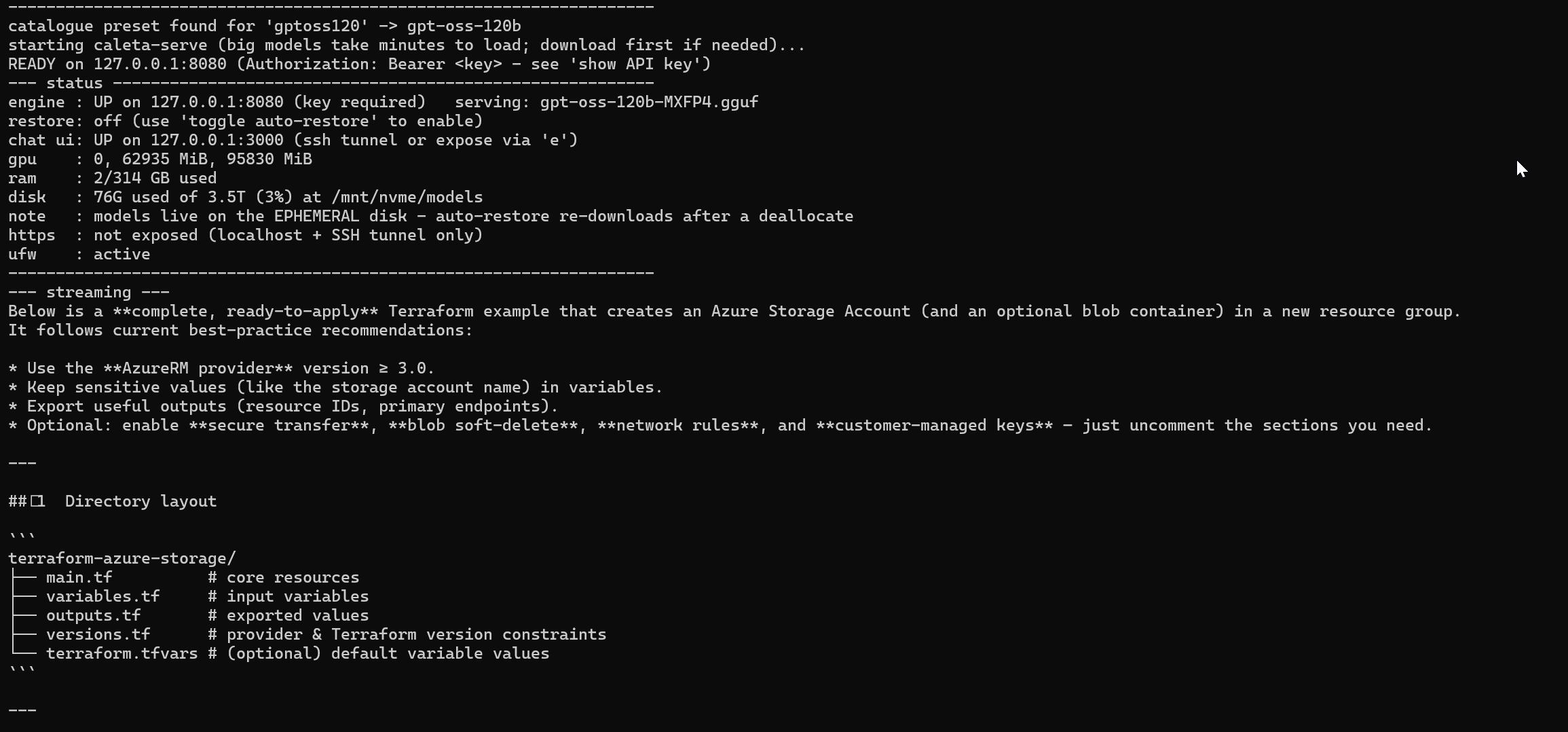Test prompt streaming output in the terminal